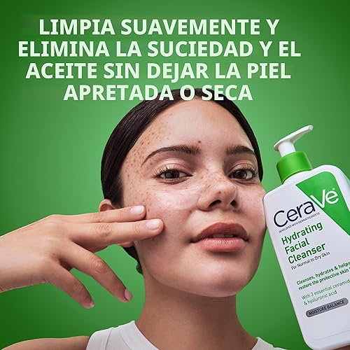 Miniatura 2 de CeraVe Limpiador facial hidratante, lavado facial hidratante para piel seca, ácido hialurónico + ceramidas + glicerina, limpiador hidratante
