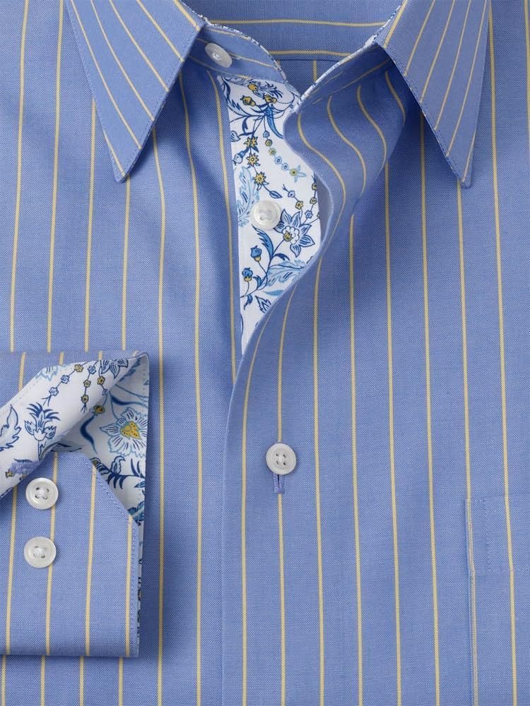 Paul Fredrick Men's Tailored Fit Non-Iron Cotton Stripe Dress Shirt