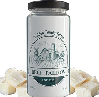 Beef Tallow for Cooking – Jar of Rendered Beef Fat – Grass fed - High Smoke Point – Ideal for Searing, Sautéing, Frying, and Baking – Keto, Paleo, Carnivore Friendly - 8oz