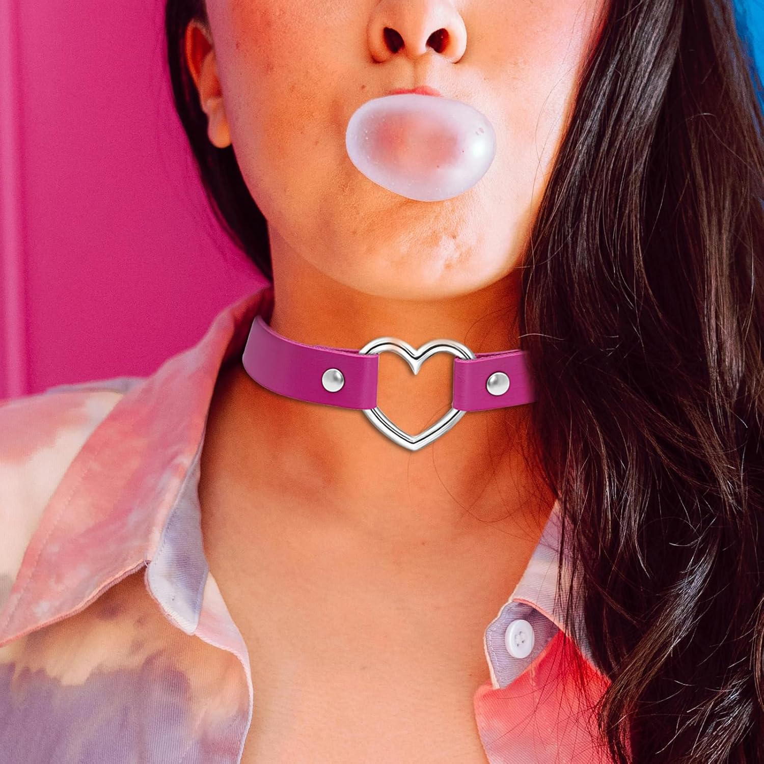Nanafast Heart Choker Necklace for Women Adjustable PU Leather Punk Necklace Gothic Black Choker Collar Necklace Jewelry for Party Cosplay Decorations