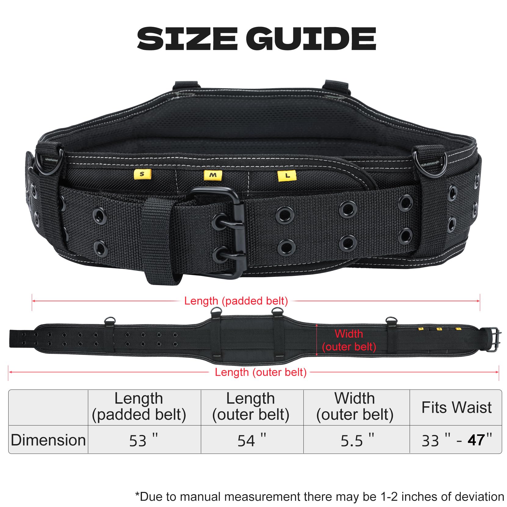 MELOTOUGH Cinturón de herramientas de carpintero con tirantes, organizador combinado profesional con bolsa de herramientas con tirantes con 27 bolsillos y trabillas para cintura de 84-127 cm para