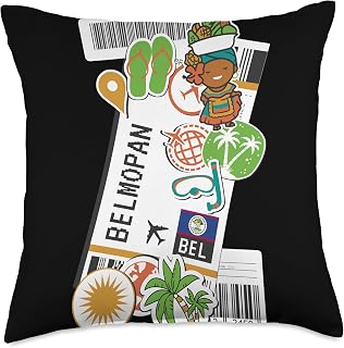 World Travel Ticket Gifts and Accessories Airport and Airline Tags-Boarding Pass of Belmopan Throw Pillow, 18x18, Multicolor