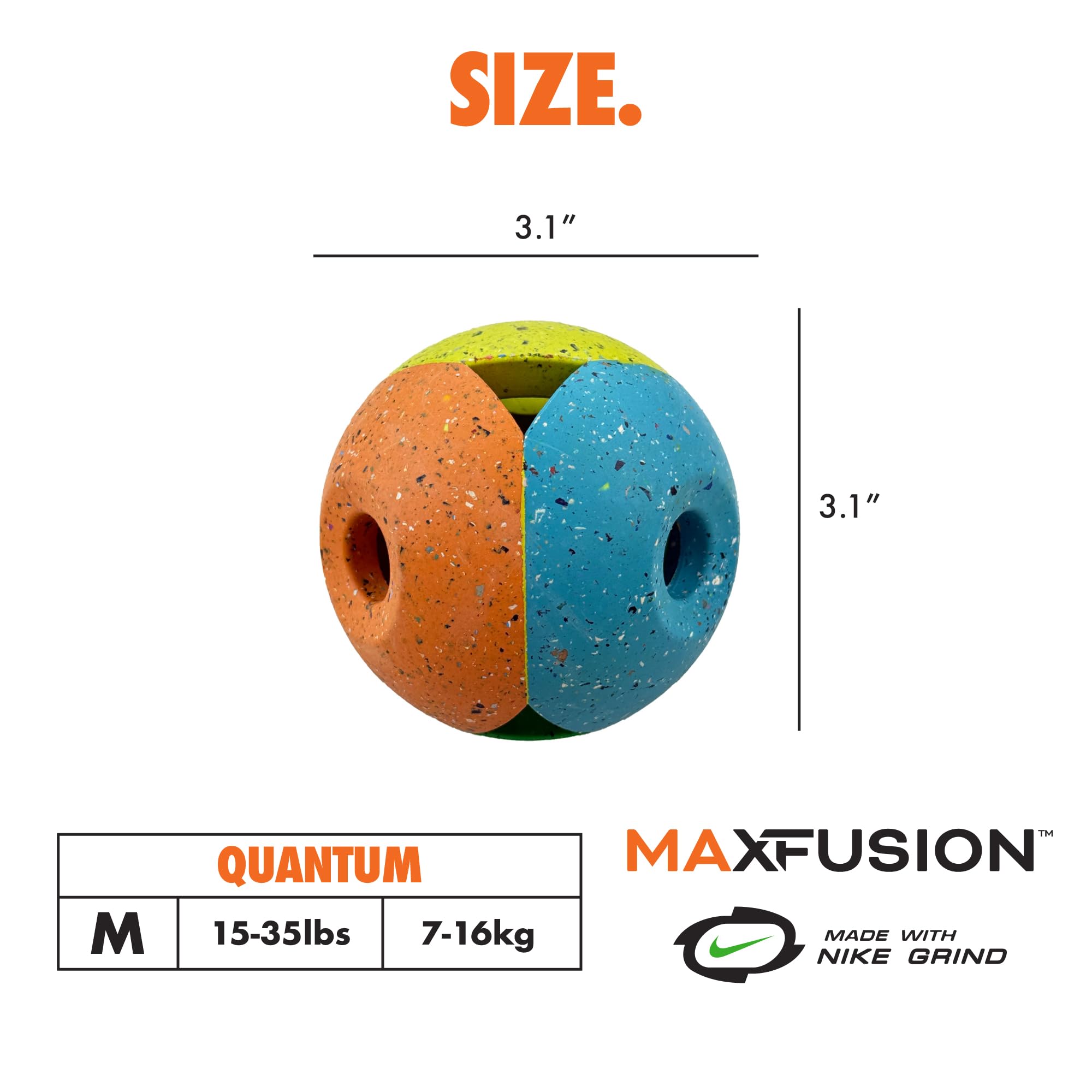 Max Fusion Made with Nike Grind Quantum Treat Dispensing Dog Toy, Tough & Durable Interactive Rubber Chew Toys, Treats Dispenser, Arlee Home & Pet