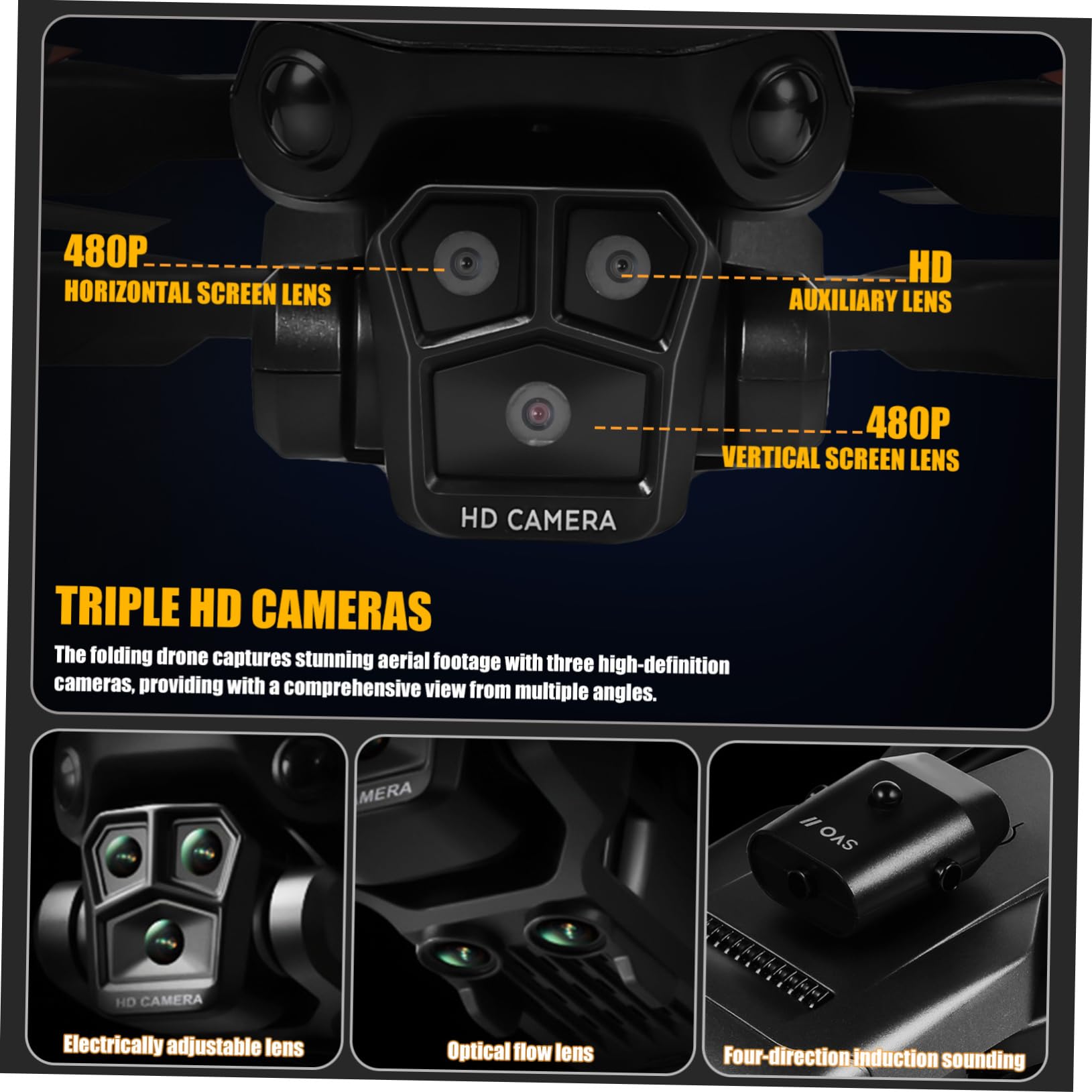 Dron Plegable Modelo Max con Triple Cámara HD y 150° Ajustable