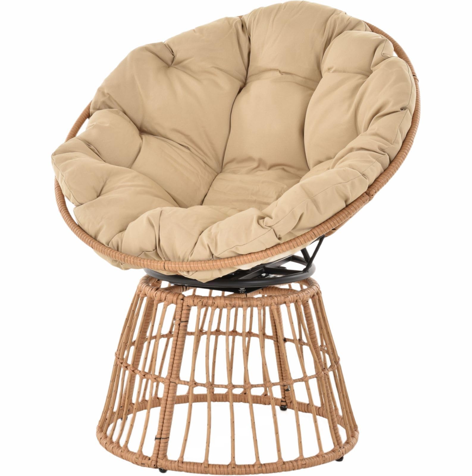 Outdoor Papasan Garten Drehsessel wetterfest mit Polster Garten Sitzschale Rattansessel drehbar (Sand, Papasan drehbar)