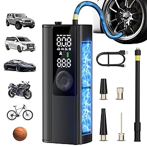 Anycash Tire Inflator Portable Air Compressor, Cordless Air Pump for Car Tires with Digital Pressure Gauge, 150 PSI Fast Tire Inflator for Car, Motorcycle, Bicycle - LED Light and Auto Shut-Off
