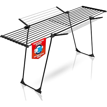 BigDean Clothes Airer 280 with Thick Linen Jumbo Black Extendable 28 m | 28 metres drying length - for drying laundry and eas