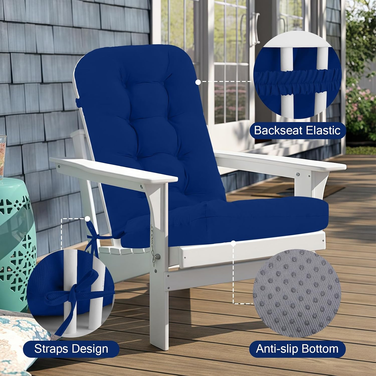 Adirondack Chair Cushion, Rocking Chair Cushions Outdoor Waterproof, Replacement High Back Cushioned Seat Pad with Ties for Indoor Patio Porch Garden, 49x20x5 Inch Set of 2, Navy