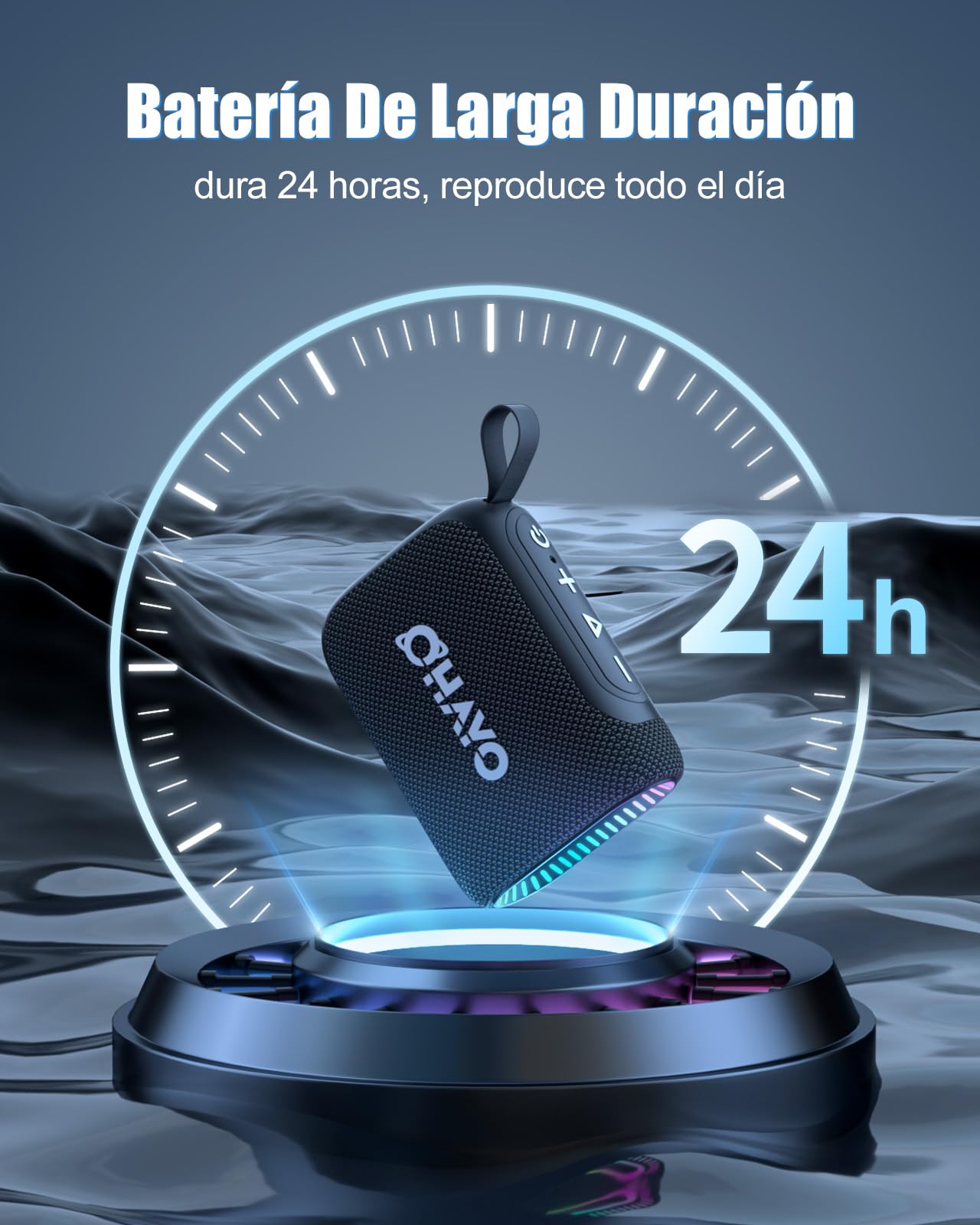 OHAYO Mini Altavoz Bluetooth Pequeño, Altavoz Portátil, Lluminación RGB, Batería de 24 Horas de Duración, Doble Emparejamiento Estéreo, IPX7 Impermeable, Bluetooth 5.3, Negro