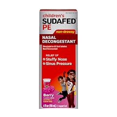 Sudafed Childrens PE Nasal Decongestant Liquid Cold Relief Medicine with Phenylephrine HCl Alcohol Free and Sugar-Free Berry-Flavored 4