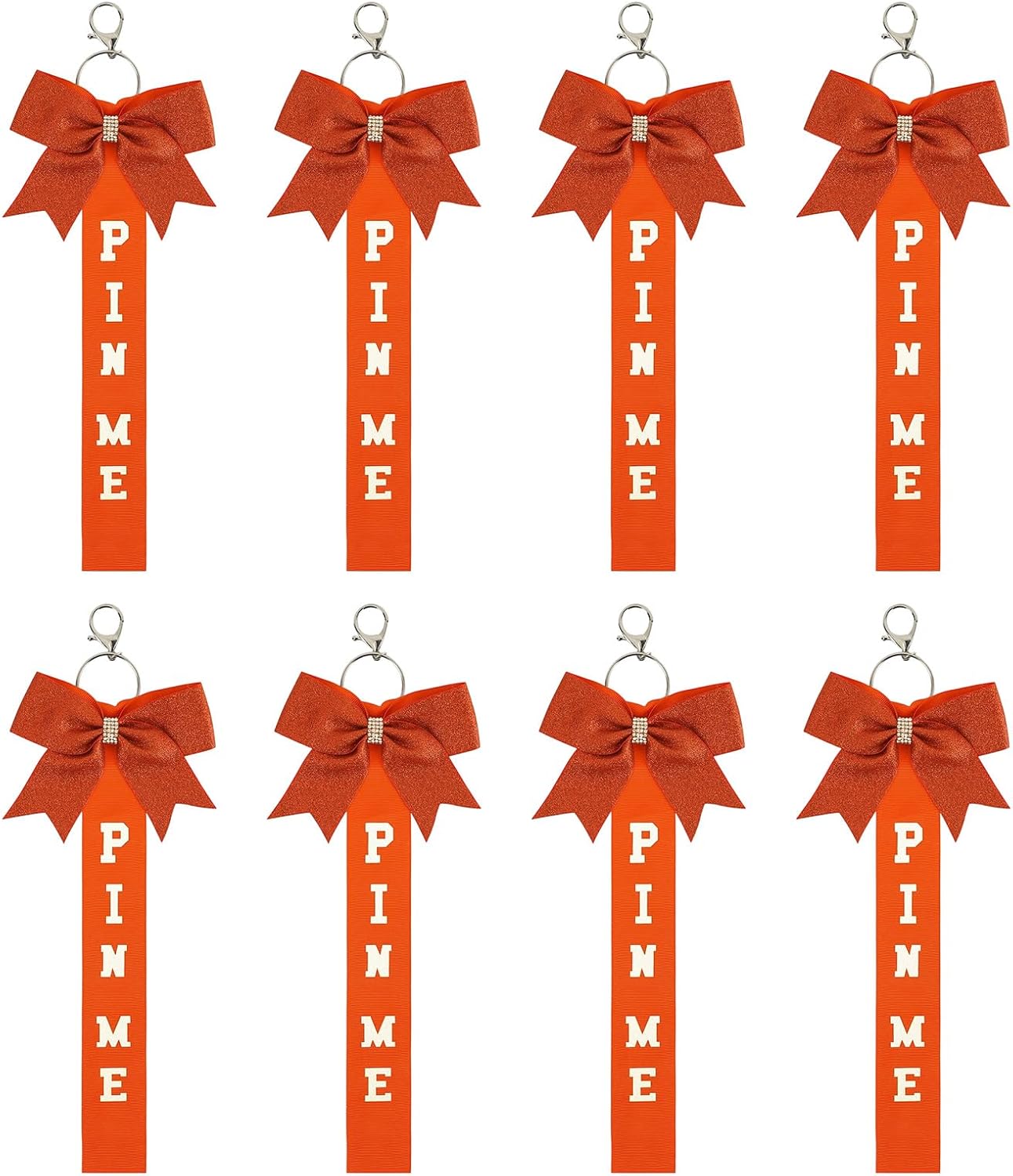 Athletic Cheerleader Gifts Bundle 8 Rhinestones Decorated Ribbon Keychains Charm Pendant for Sports Enthusiasts Cheer Competi