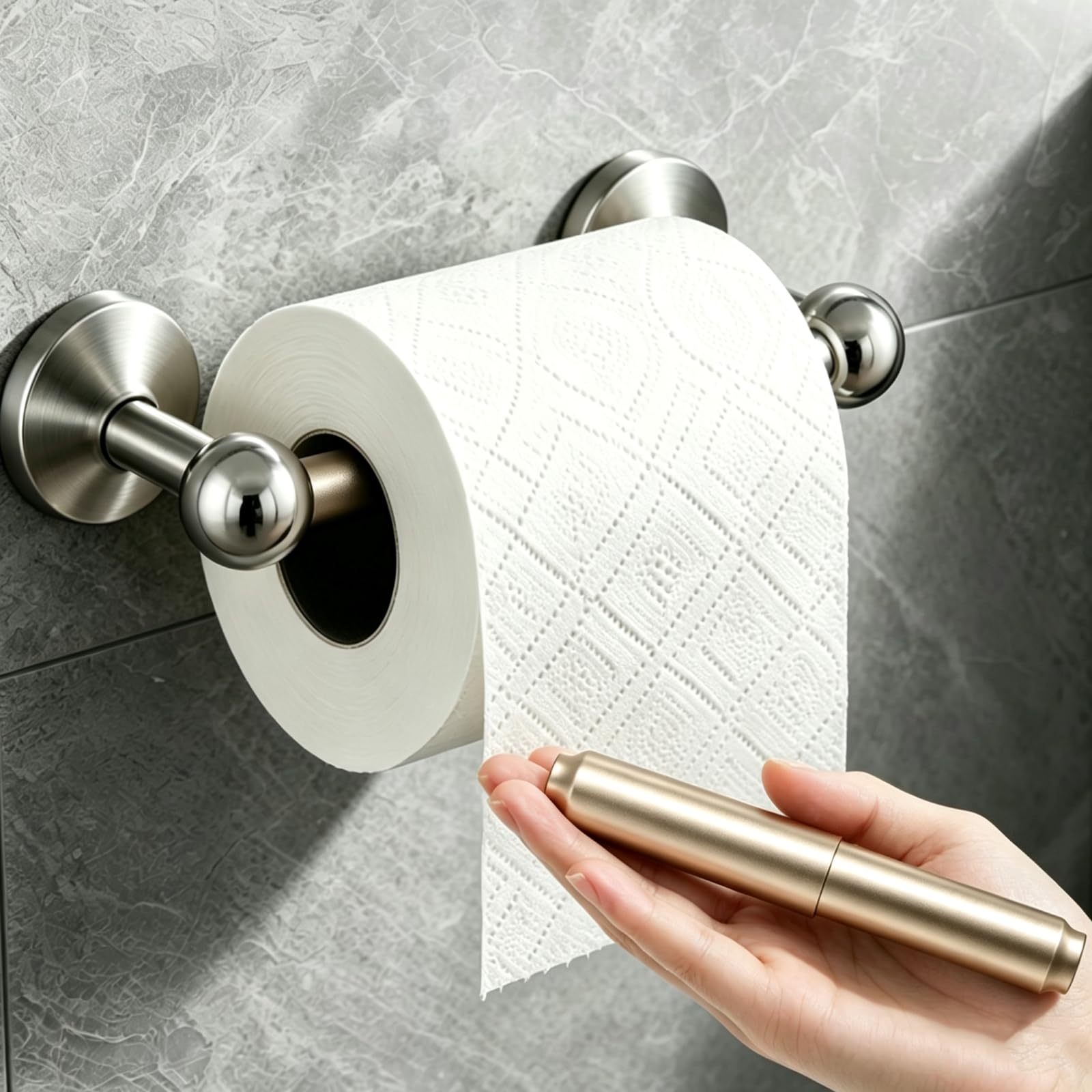 CAPHONT 2 Pcs Toilet Paper Holder Roller Replacement Stainless Steel Adjustable Toilet Tissue Roll Spring Rod Replacement Spindle Fit for Bathroom Tissue Holder, Champagne — Amazon image 5