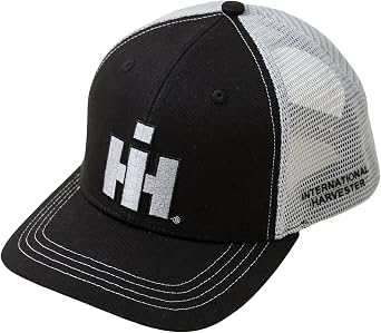 International Harvester Trucker Cap, IH Classic Black with Grey Embroidered Logo. Mesh Back, Officially Licensed, Black/Grey, One Size-X-Large
