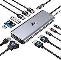 LIONWEI 14-in-1 USB C Docking Station: Triple Monitor (2x4K HDMI + VGA), 100W PD, 10Gbps USB, Ethernet for MacBook/Dell/HP/Surface