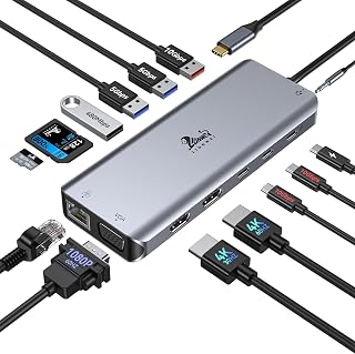 LIONWEI 14-in-1 USB C Docking Station: Triple Monitor (2x4K HDMI + VGA), 100W PD, 10Gbps USB, Ethernet for MacBook/Dell/HP/Surface
