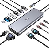 USB C Docking Station Dual Monitor for Laptop, LIONWEI 14-in-1 USB-C Hub with Triple Display, 2 HDMI + VGA, Ethernet, 6 USB A/C 3.0/2.0, PD, SD/TF, Audio, USBC Dock for Surface/HP/Dell/Lenovo/MacBook