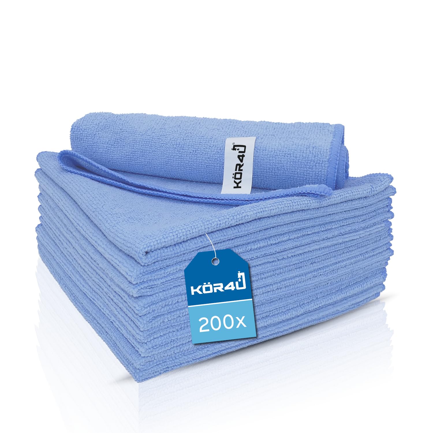 kör4u 200 paños de microfibra azul, 40 x 40 cm, 300 g/m², paños de limpieza para cocina, baño, cuidado del coche, paños de limpieza, paños de pulido, absorbentes, lavables a máquina a 60 °C