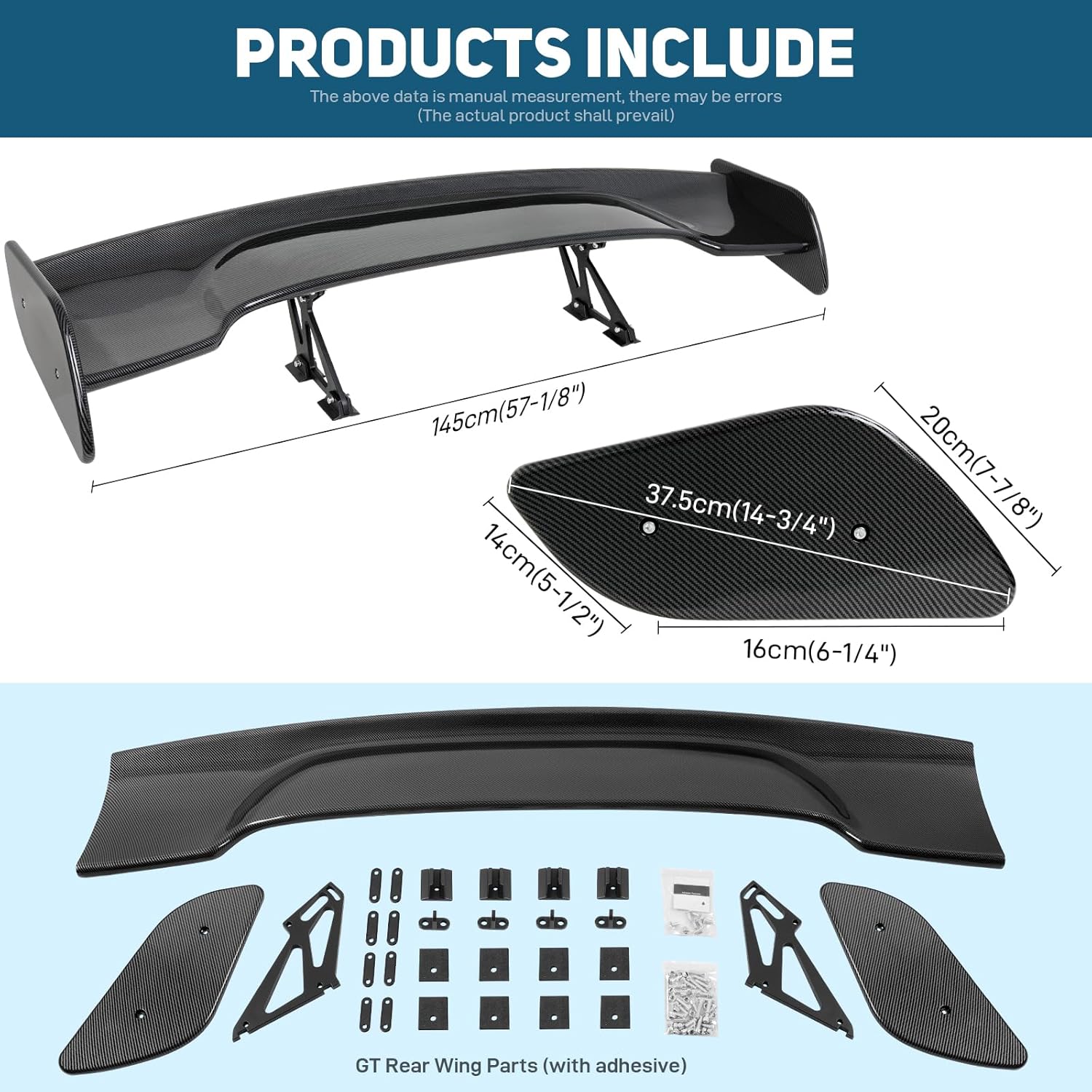 57 Inch Universal Rear Spoiler, GT Style Car Rear Trunk Spoiler Wing Spoiler Compatible with Chevy Corvette C8 C7 Camaro Mazda Miata RX-7 Nissan Lexus Toyota Honda Civic Ford Mustang Scion