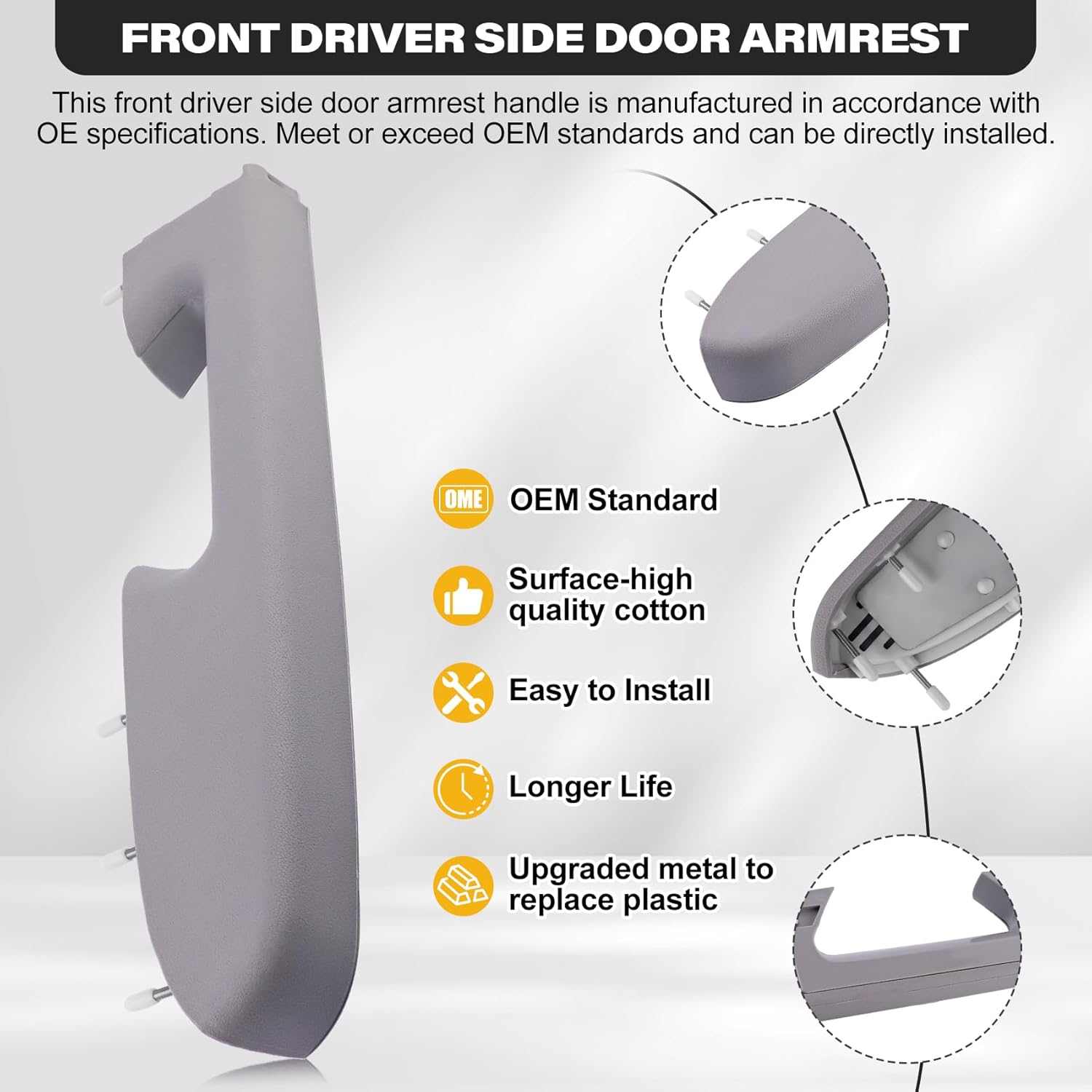 22818466 Front Driver Side Door Armrest Compatible with 2010-2014 Chevy Silverado 1500 2500HD 3500HD & GMC Sierra 1500 2500 HD 3500 HD, Front Left Side Door Arm Rest with Door Release Handle, Gray