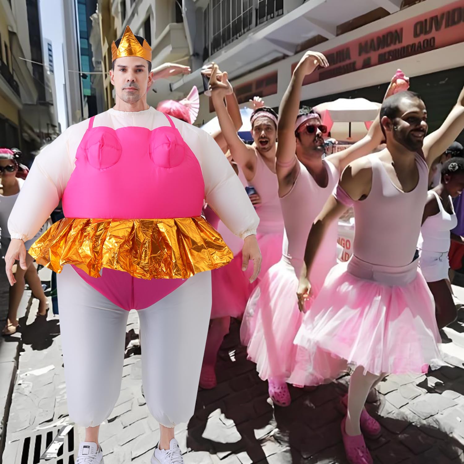 Costume da balletto gonfiabile per adulti, costume divertente con fascia a corona, costume da balletto per uomo e donna per Halloween, gioco di ruolo