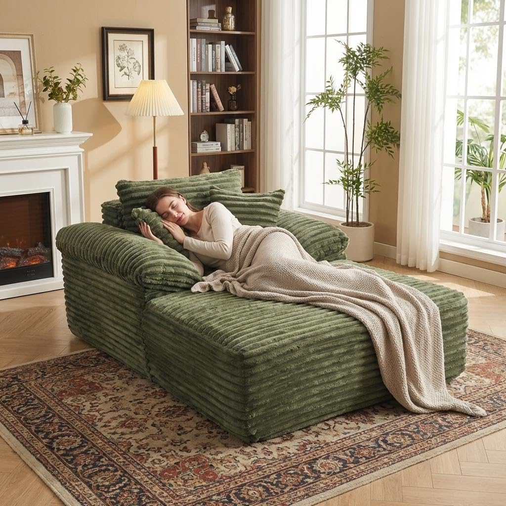 Amazon.com: Corduroy Chaise Lounge Chair Indoor, Convertible Sofa Bed ...