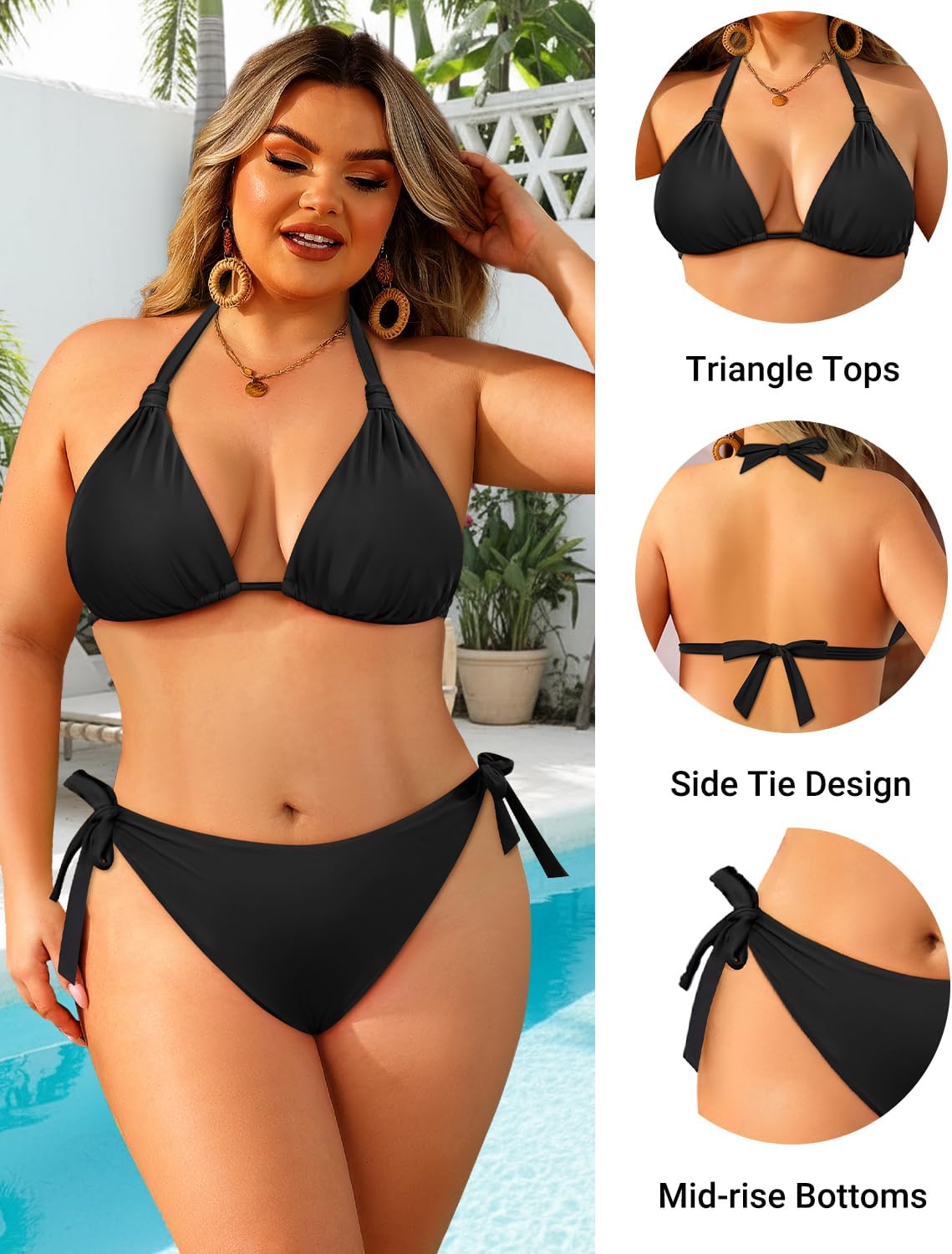Women Plus Size Bikini Set - Two Piece Triangle Swimsuits Halter String Bathing Suit 2025 Tie Swimwear - Image 3