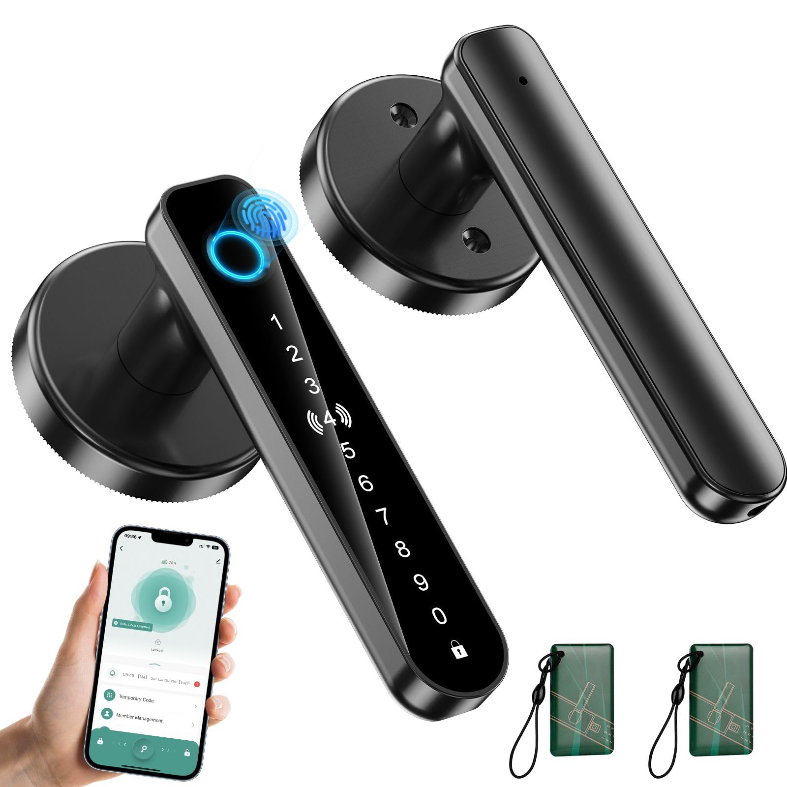 Fingerprint Door Lock - Smart Door Handle with Keypad, Biometric Door Knob for Bedroom, Home Office