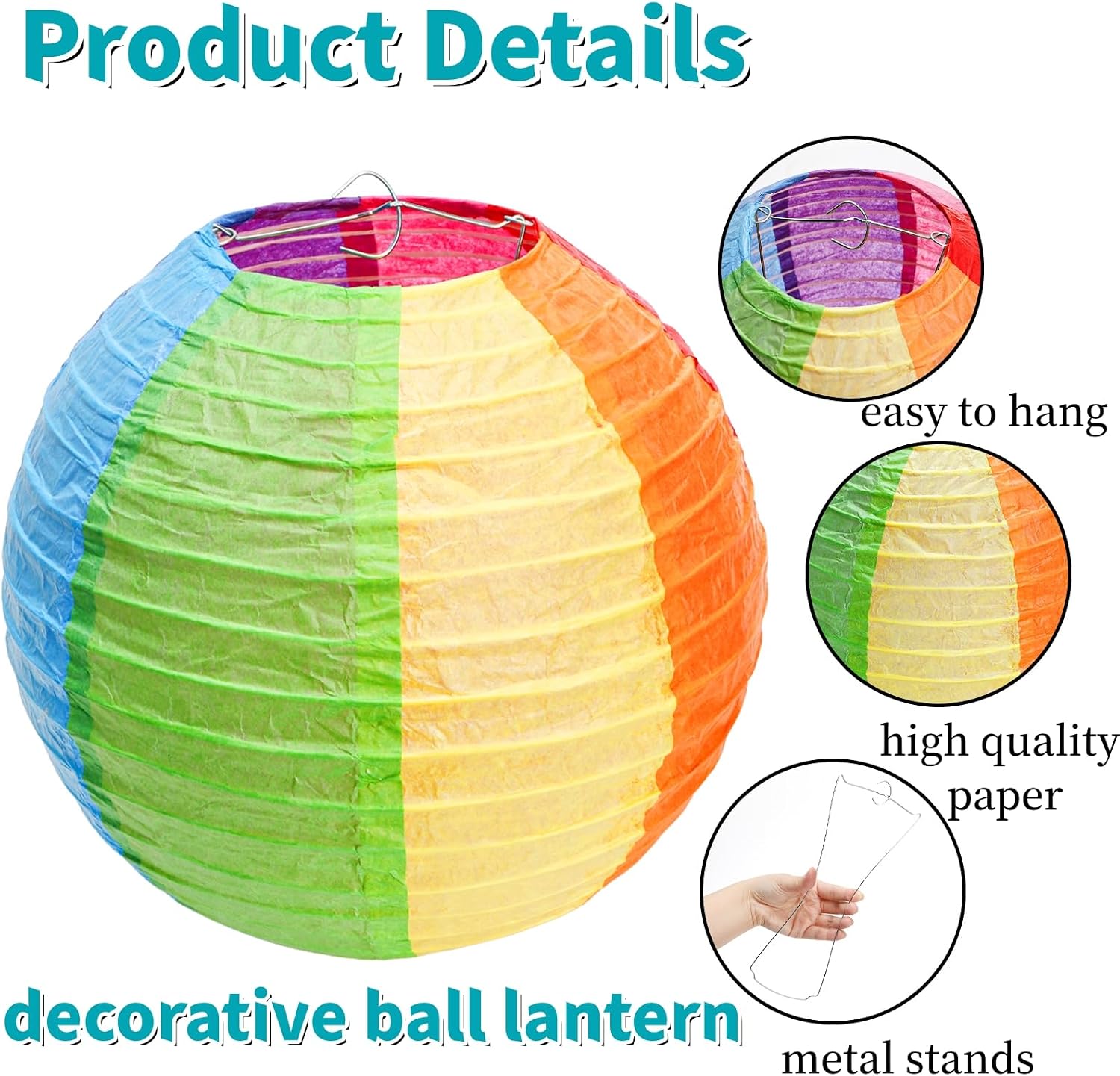 Goaste 20 Pack Colorful Paper Lanterns, 2 Sizes (8"/10") Colorful Hanging Ball Lantern, Multicolor Round Chinese Lamp with Metal Frame & Hanging Line for School Classroom Ceiling Decor, Birthday Party