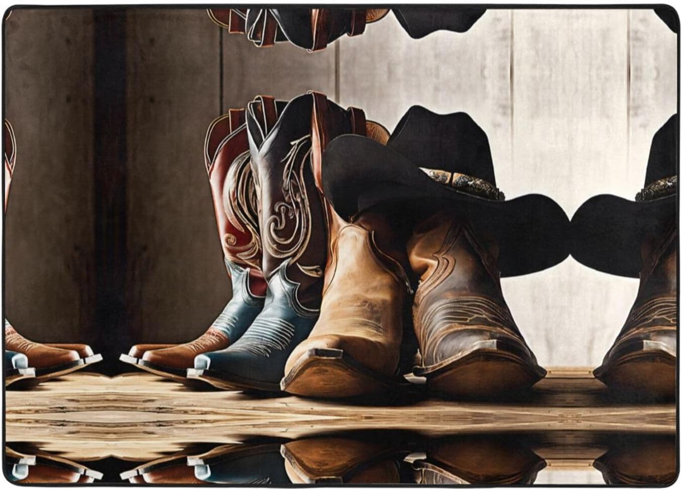 Flannel Non-Slip (Cowboy Black Hat Western Boots) Rug Pad 80×50in Soft Washable Protective for Hardwood Floors Bedroom Bathroom Living Room