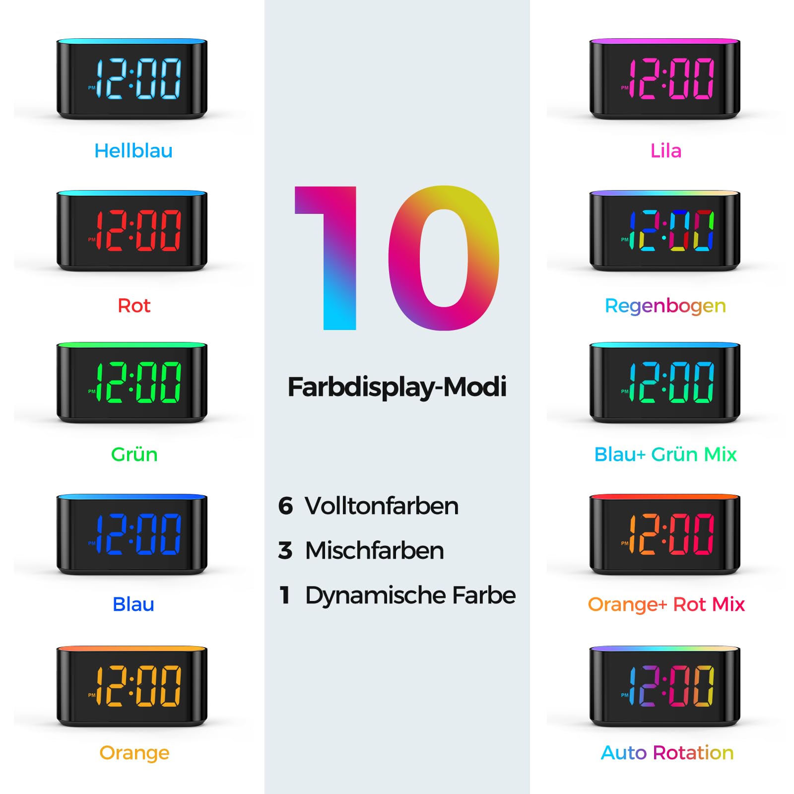 DOUMOSH Réveil pour enfants avec veilleuse RVB, variateur de luminosité 0-100%, écran coloré, réveil numérique pour débutants scolaires