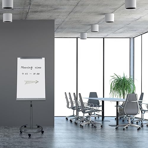Vista 8 de Pizarra blanca móvil con soporte de 26 x 40 pulgadas, altura ajustable, pizarra blanca rodante sobre ruedas, pizarra magnética de borrado en seco