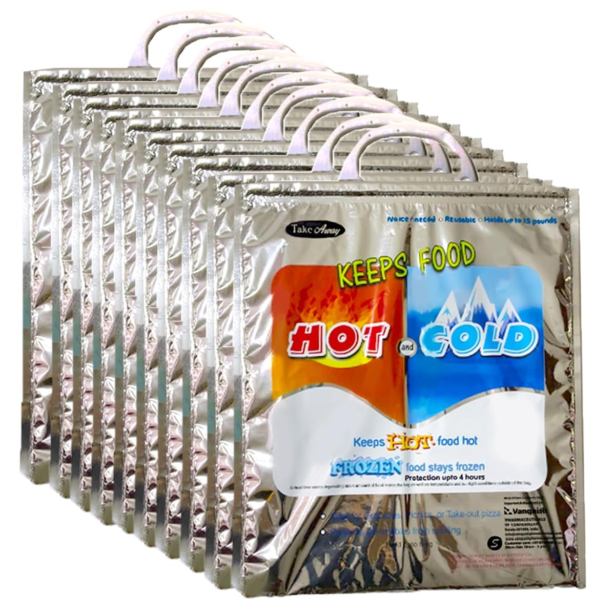 Take Away Hot and Cold Small Bag for Food Storage, Reusable Thermal Bag, Aluminium Foil bag (3 Layer Protection, Size – 35 x 30 cm) (Pack of 10 bags)