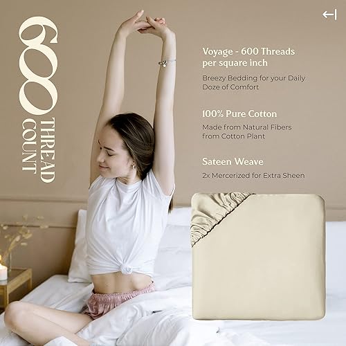 Miniatura 98 de MAYFAIR LINEN 100% Egyptian Cotton Fitted Sheet Twin Size - 600 Thread Count 16" Deep Pocket Twin Fitted Sheet Only, Soft Cooling Elastic Bottom