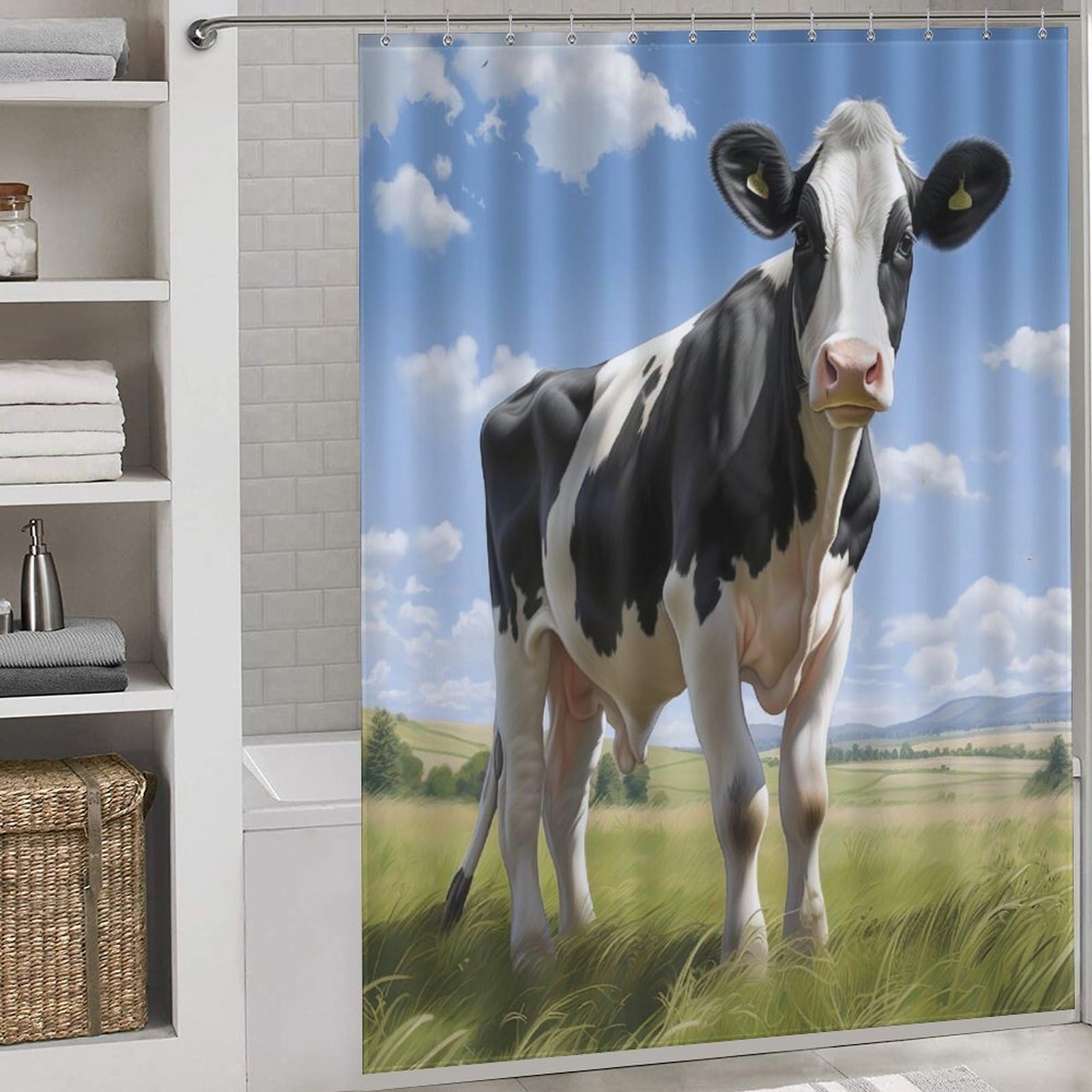Rideau de douche tissu polyester vache 168x183cm lavable