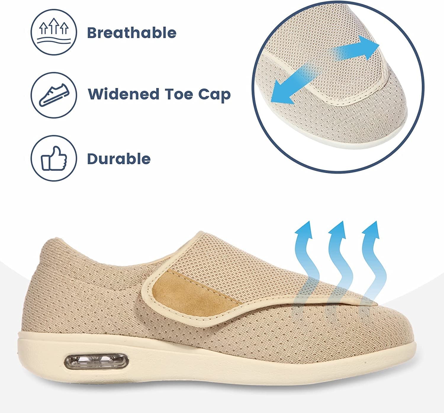 Chaussons Diabétiques Hommes Orthopédiques Réglables – Pantoufles Confort Pieds Gonflés Arthrite Œdème Large Fermeture Velcro
