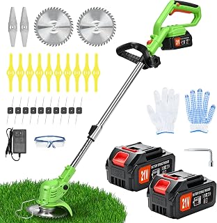 21V Cordless String Trimmer Weed Wacker with 2x4.0Ah Batteries and Charger, 4-in-1 Lawn Edger Adjustable Telescoping Pole Lightweight for Yard Garden