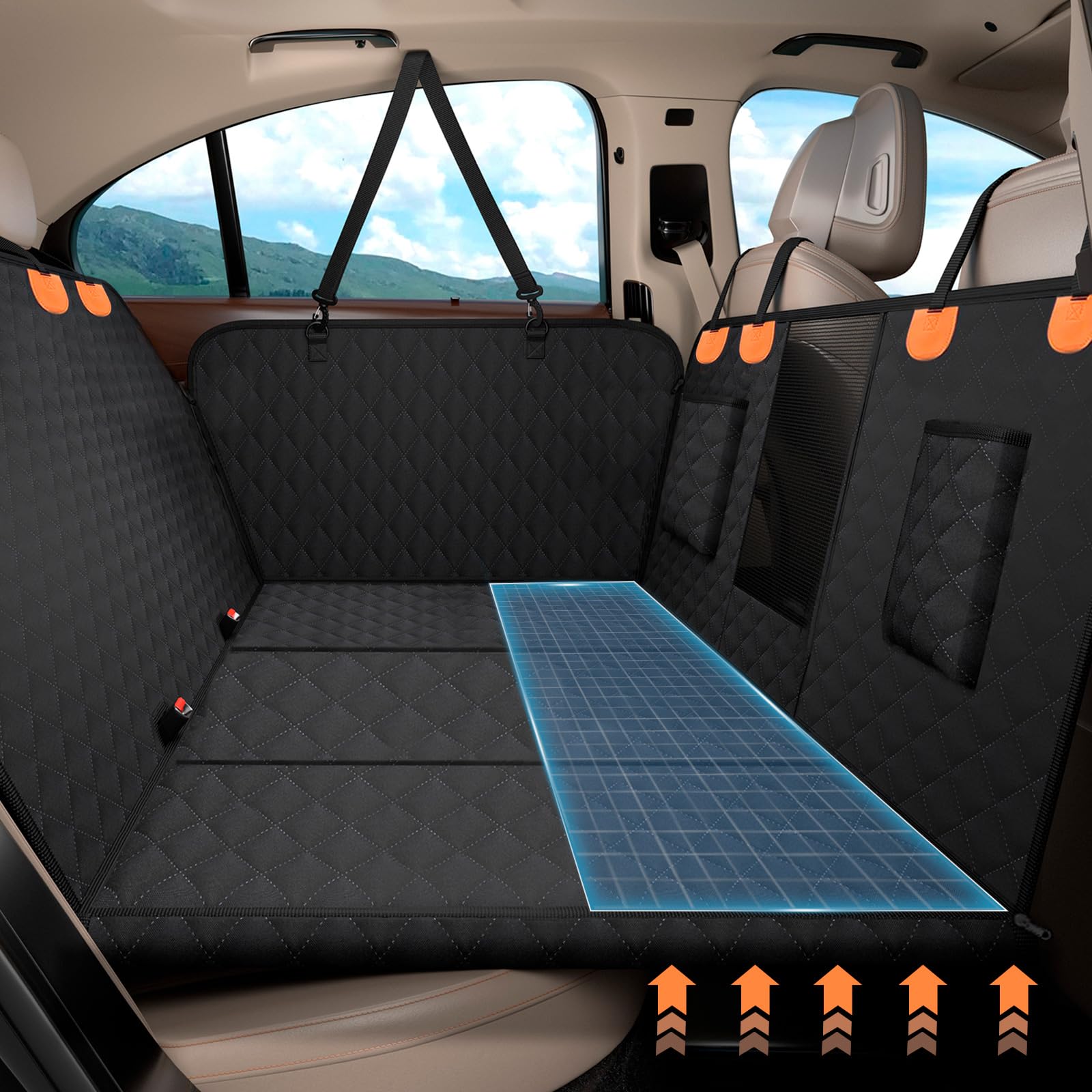 Hundedecke Auto Rückbank[135x60cm], Rückbankschutz Hund mit Harter Unterseit (300 Pfund Traglast), Wasserdicht, Kratzfest, Rücksitzschutz für SUV & Familienauto, Waschbar