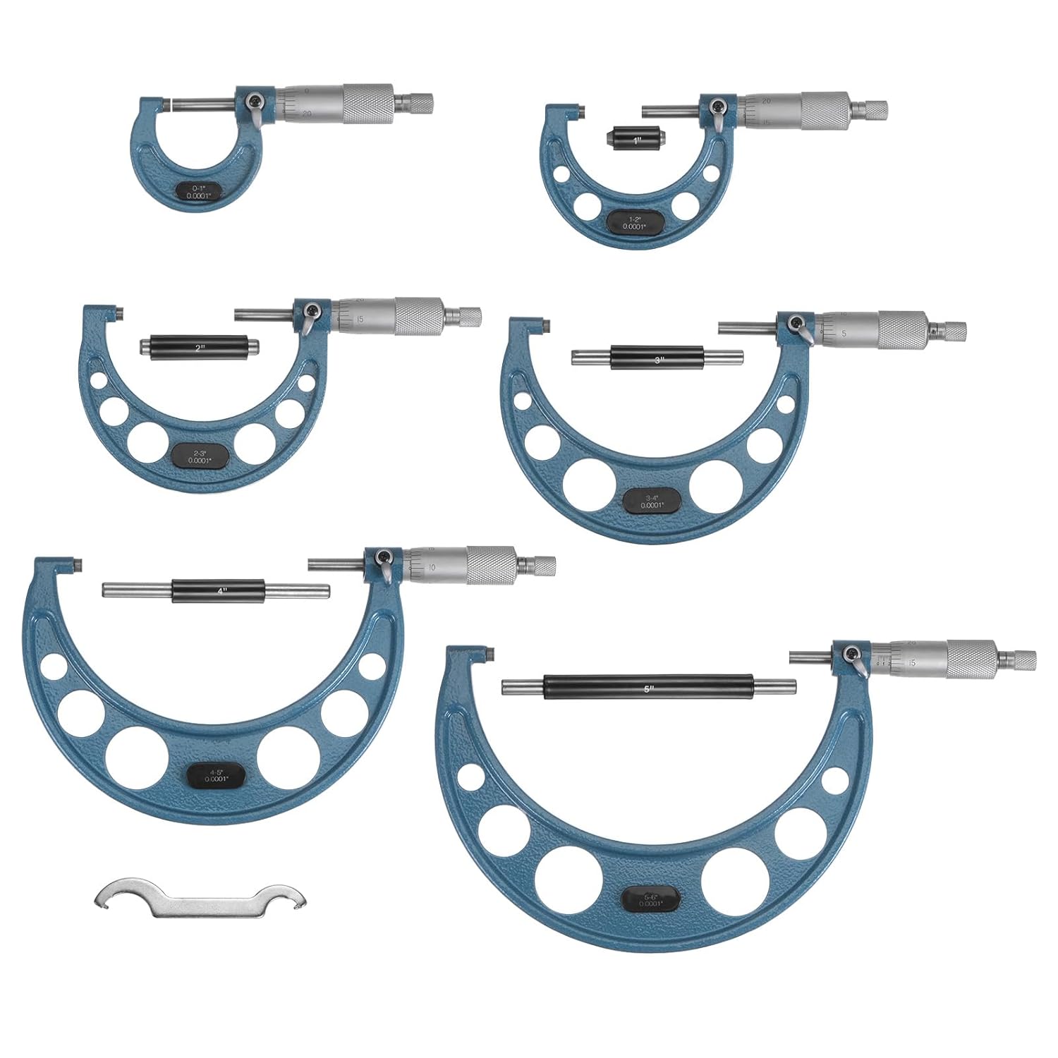 HARFINGTON Outside Micrometer 0-1" 1"-2" 2"-3" 3"-4" 4"-6" Measuring Tool 0.0001" Graduation 6in1 Set with Wood Case