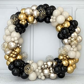Luftballon Girlande Schwarz Gold Beige, 152 Stück Luftballons Geburtstag Schwarz Beige Gold und Konfetti Ballons, Schwarz Gold Ballon Girlande for Geburtstagsdeko,Hochzeit, Deko Geburtstag Ruhestand