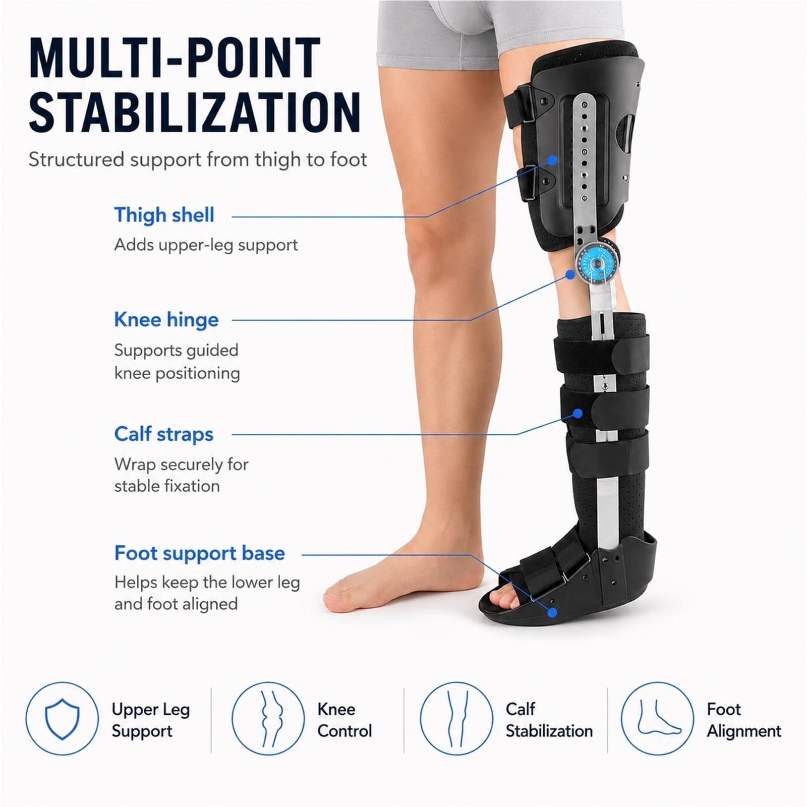 Rodillera Articulada Ajustable Ortesis de Pierna Completa Inmovilizador de Rodilla Transpirable para Recuperación Postoperatoria Fracturas y Ligamentos Cruzados(Izquierda,L)