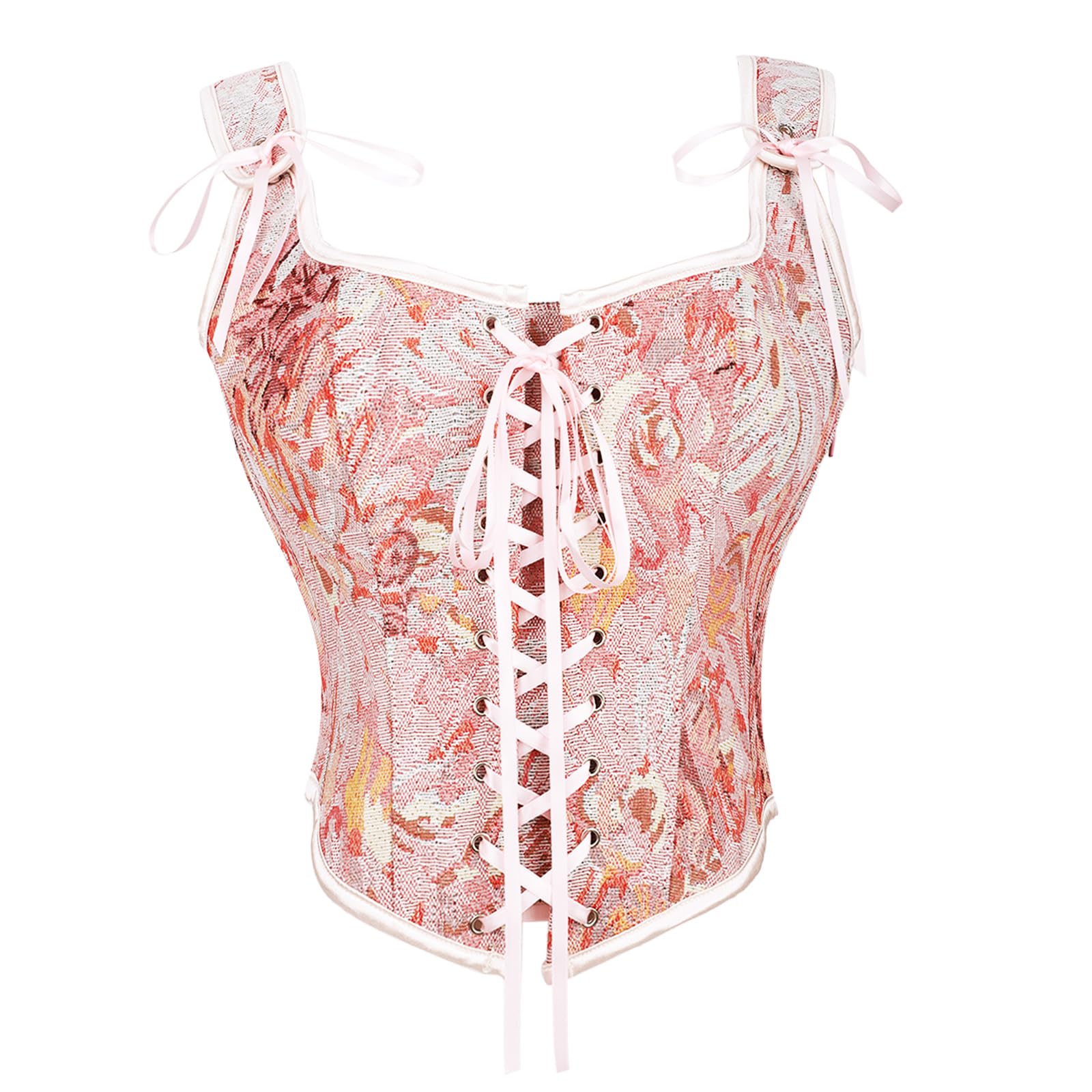 Corsé Renacentista para Mujeres, Bustier Floral con Encaje en la Espalda y Escote Redondo, Top Gótico Victoriano Steampunk para Festival