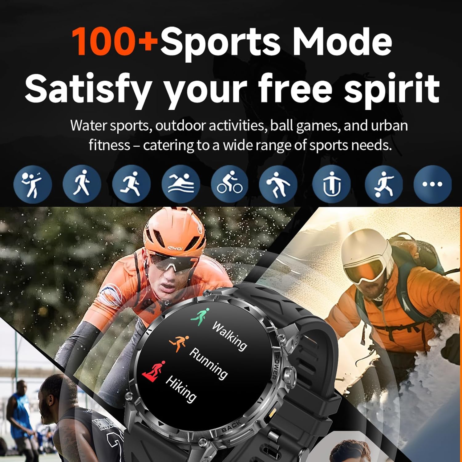 MIDDOW Military Smart Watch for Men with Flashlight, 1000mAh Battery 1.7" HD Screen, Heart Rate Blood Oxygen Sleep Monitor, 100+ Sports Modes IP68 Waterproof Fitness Tracker (2 Straps)