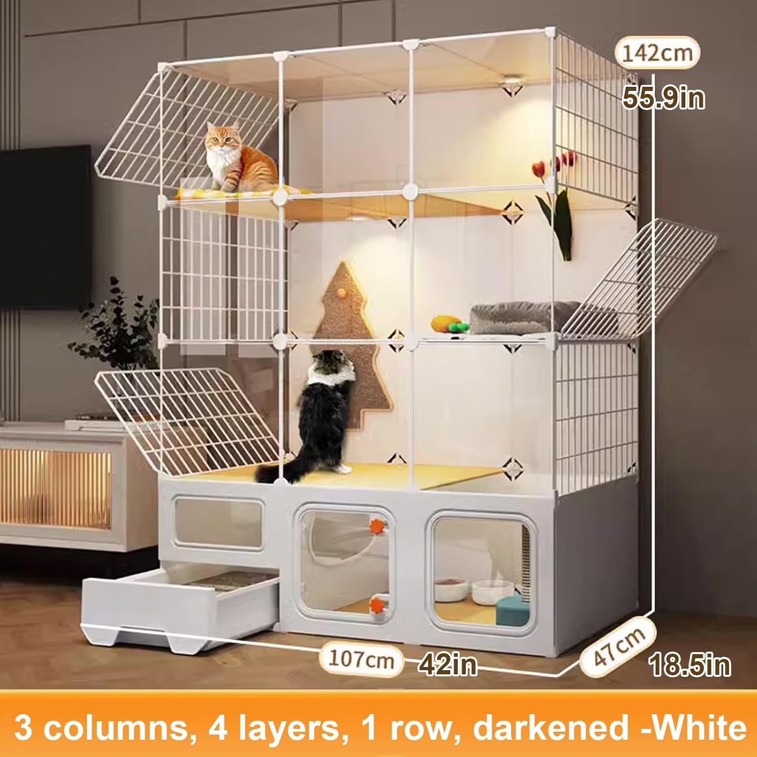 s Indoor Large, Cat Enclosure, with Litter Box, s Outdoor, Semi-Enclosed Space, Easy to Assemble, Detachable, for Small and Medium Cats Kittens (Color : White, Size :