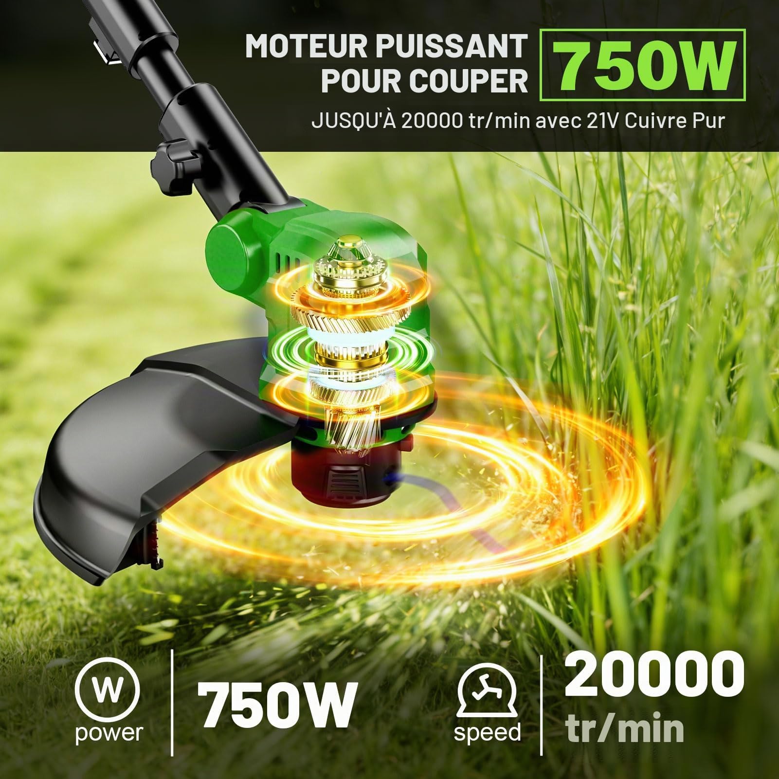 Debrouissalleuses Electrique sans Fil 36CM,Coupe Bordures à 2×3,0 Ah Batterie,800W Moteur sans Brosse,21V Débroussailleuse a Batterie avec Roue et 8 bobines de Rechange pour Jardin et Pelouses