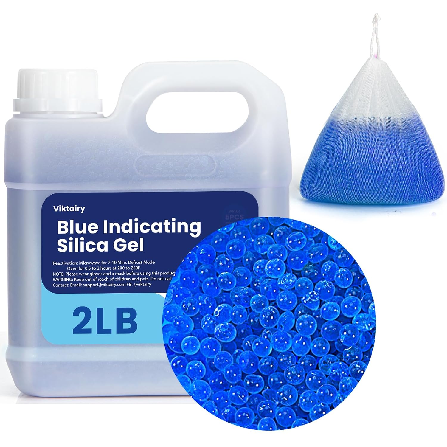 2LB Orange Indicating Silica Gel & Blue Indicating Silica Beads Bundle, Reusable Desiccant Beads