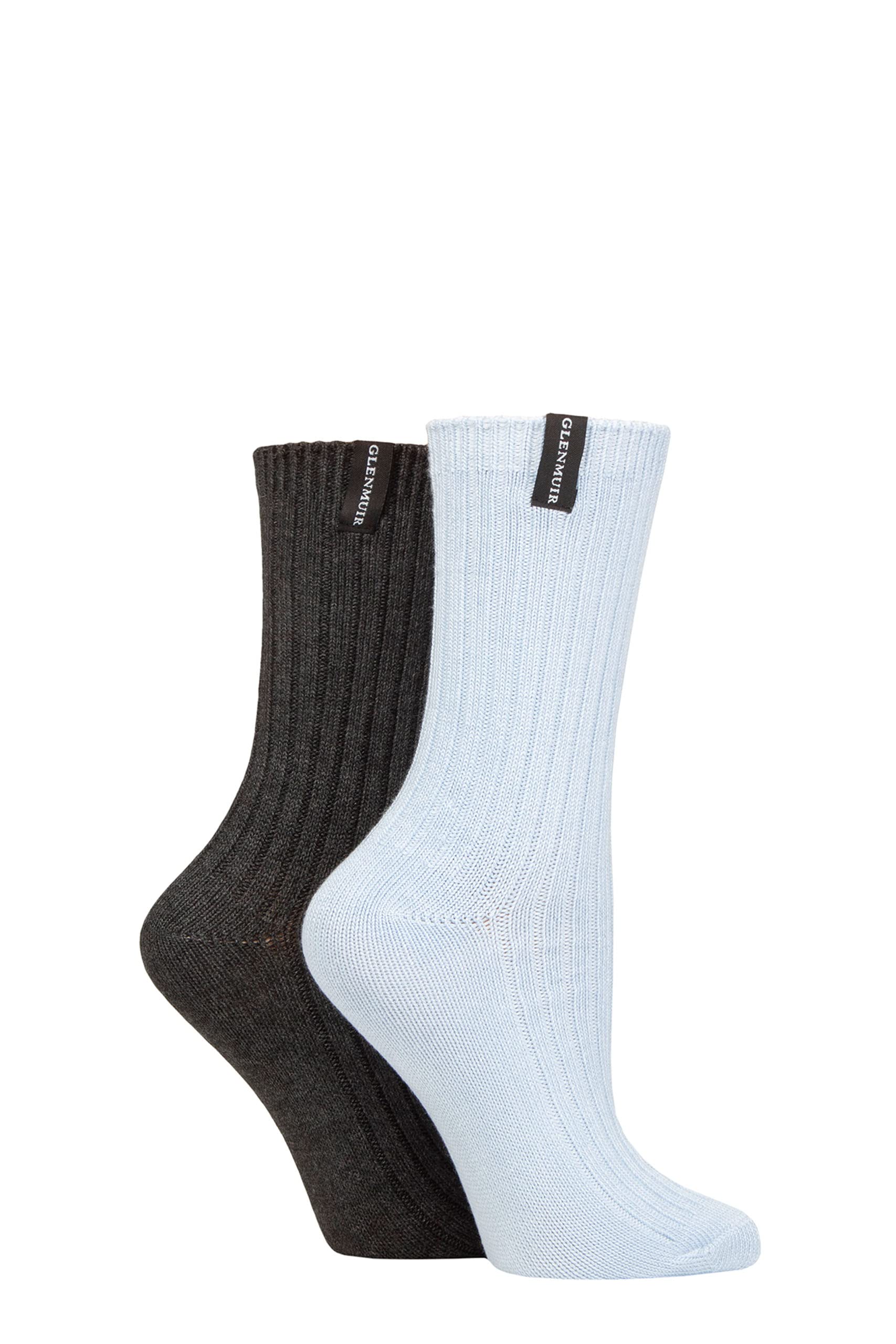 Glenmuir Women's Light Blue / Charcoal Light Cushioned Bamboo Boot Socks Pack Of 2 Light Blue/Charcoal 4-8