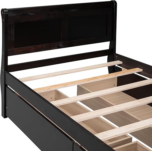 Miniatura 160 de Cama de plataforma de madera de tamaño individual con cabecera en forma de casa, soporte de listones de madera, para dormitorio de niños, niñas,
