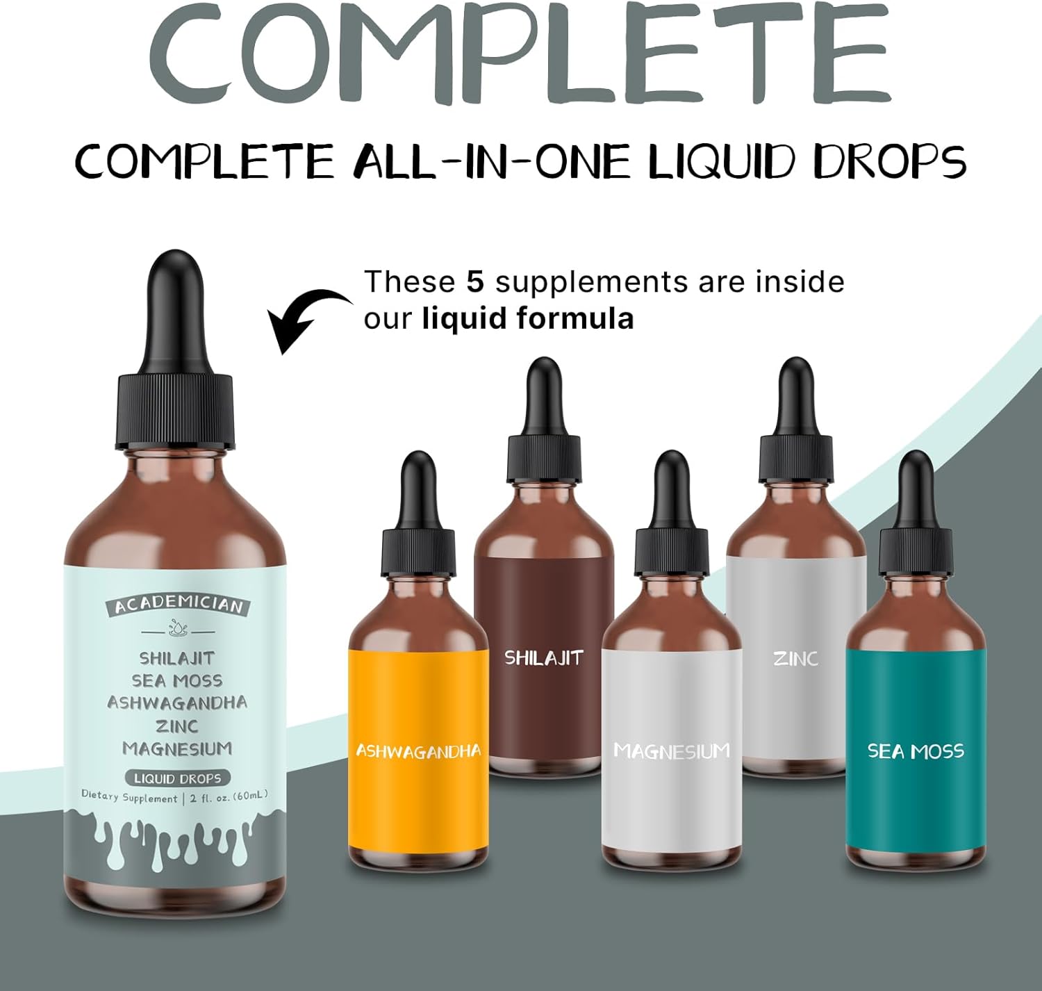 Magnesium Citrate Liquid with Ashwagandha Drops Shilajit Zinc Drops - 60ml