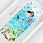 Tapis de bain pour bébé pour les enfants, 40 x 16 Tapis de douche de baignoire antidérapant de pouce avec trous de drainage et ventouses Lavable en machine, Turtle