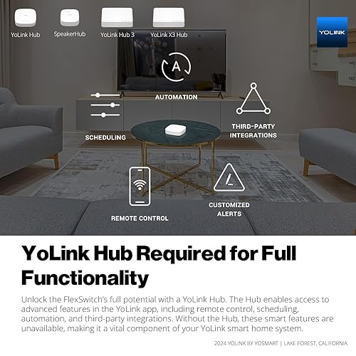 Miniatura 9 de YoLink FlexSwitch, interruptor de un solo polo, interruptor de luz inteligente alimentado por batería de larga duración, no necesita cable neutro,